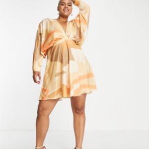 ASOS Curve Multicolor Yellow and Brown Dress